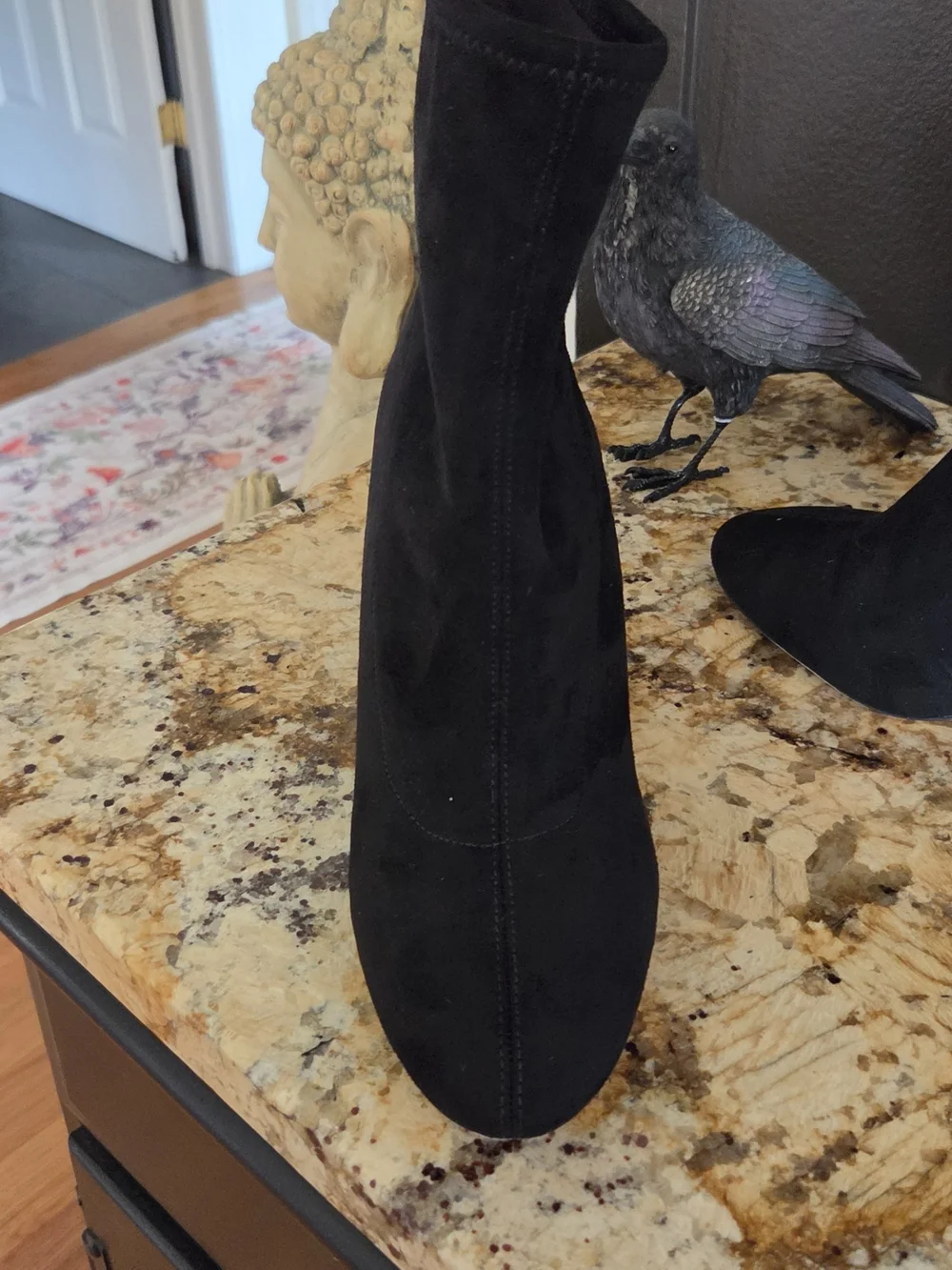 Black Suede High Heel Ankle Boots - Women